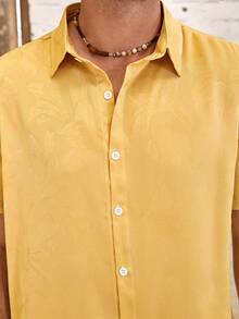 Manfinity RSRT Áo sơ mi nam tay ngắn, màu trơn, cài cúc phía trước, kiểu dáng thường ngày, thích hợp cho mùa hè. - Màu vàng - Xem 5