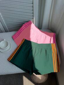 Comfortcana 2pcs Women's Contrast Color Woven Shorts, Summer - Multicolor - View 4