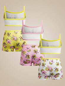 SpongeBob SquarePants | SHEIN 6件套少女吊带背心文胸内裤套装，黄色、粉色、白色 - 白色 - 查看 2
