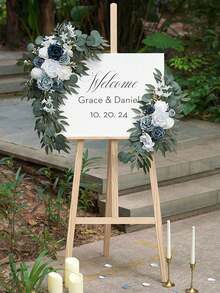 2pcs/Set Artificial Dusty Blue Flower Arch (2pcs), Wedding Arch Decor And Welcome Sign, Suitable For Wedding Ceremony And Reception - Blue - View 6