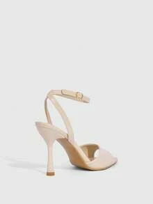 CUCCOO SZL Sandalias de mujer con punta puntiaguda, tacón alto y fino, color albaricoque, con tiras en el tobillo y puntera abierta, estilo minimalista, para ir al trabajo y fiestas. - Albaricoque - Ver 8