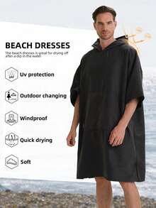 Hooded Surf Changing Robe, Wearable Beach Towel With Quick Dry Fleece, Sandproof Portable Poncho With Pocket For Swimming Pool, Unisex Outdoor Gear - Multicolor - View 5