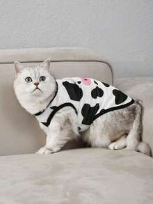 PETSIN 1 pieza Chaleco transpirable con estampado de vaca lindo para mascotas en verano - Blanco - Ver 5