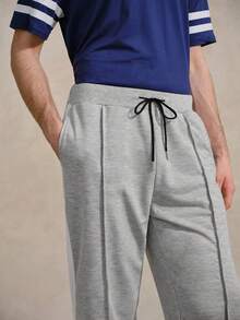 Courvante 男士抽绳腰带拼接侧缝运动裤灰色慢跑裤男士长裤男士健身裤男士阔腿侧条纹灰色运动裤网球学院风，父亲节礼物 - 灰色 - 查看 6