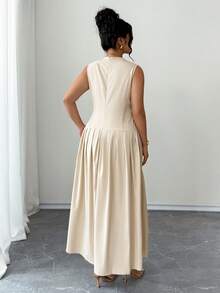Elenzga Vestido plus size feminino elegante com fenda frontal, cintura marcada e modelagem evasê, estilo romântico francês vintage. Ideal para o trabalho, ocasiões formais, praia, casamentos, Dia dos Namorados, chá da tarde, festas e para a primavera/verão. Novo modelo de alta qualidade. Vestido feminino elegante e clássico, perfeito para ocasiões formais. - Damasco - Ver 2