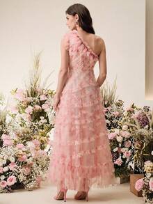 Đầm chữ A không tay in hoa, vai lệch, thích hợp cho đám cưới/Ngày Valentine/kỳ nghỉ biển dành cho nữ. - Màu Hồng baby - Xem 7