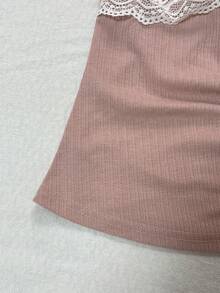 Glimmora Áo hai dây ôm sát dành cho nữ, phối ren và trang trí nơ. - Hồng - Xem 3