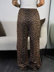 SAYEHFBABY Spring/Summer Casual Leopard Loose Straight Wide-Leg Pants For Street Style - Brown - View 2