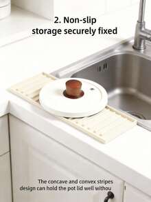 1PC Narrow Slot Pot Lid Storage Mat, Multifunctional Kitchen Countertop Stove Pot Pan Cutting Board Holder Non-Slip Draining Mat - off-white - View 5