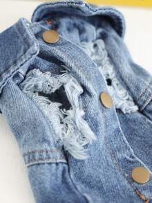 PETSIN 1pc Pet Cool Jacket, Cat/Dog Universal Clothes, Washed And Torn Retro With Traction D-Ring, Small Dog Jacket - Blue - View 7