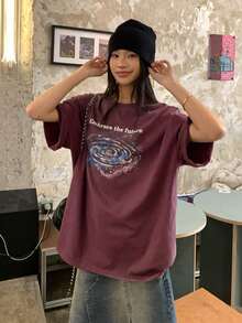 DAZY 女士圆领韩版印花短袖T恤 - 紅色 - 查看 6