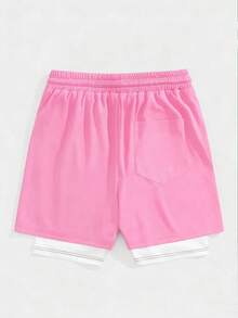 ROMWE MEN Goth Men's Cross And Angel Print Drawstring Waist Sports Shorts - Pink - View 2