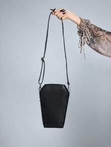 ROMWE Goth Túi đeo chéo hình quan tài bằng da PU màu đen họa tiết rắn dành cho nữ, hoàn hảo cho mùa tựu trường và các bữa tiệc. - màu đen - Xem 6