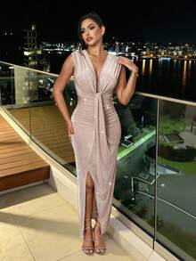 Slaydiva Mùa xuân mới, Lễ hội âm nhạc mùa xuân và mùa hè, Ngày lễ tình nhân, Lễ Phục sinh, Mùa cưới, Mùa lễ hội, Phong cách thường ngày và thanh lịch, Đi làm, Mặc hàng ngày, Trang phục công sở, Kỳ nghỉ, Tiệc tùng, Du thuyền, Tiệc tùng, Cơ bản, Hẹn hò hàng ngày, Cổ chữ V sâu, Không tay, Xếp ly vai, Xếp ly trước và giữa, Xẻ tà, Váy ôm sát, Váy kaki, Vải dệt kim bóng, Váy dài nữ -Z - Màu Khaki - Xem 6