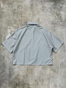 ROMWE MEN 男士麦克风印花条纹短袖衬衫，复古街头风 - 白色 - 查看 2