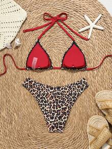 Swim Mod 2026春夏女式吊带露背黑色底白色波点随机印花甜美可爱侧开衩比基尼泳衣两件套 - 彩色 - 查看 5