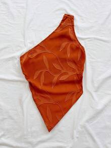 Soleia 女款不對稱單肩焦橙色紋理波西米亞花卉夏季上衣，度假海灘郵輪派對約會上衣 - 橘色 - 查看 4