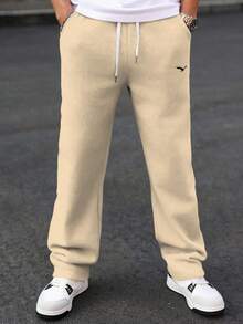 Manfinity Homme Plus Size Men's Eagle Print Drawstring Waist Casual Sweatpants - Apricot - View 3