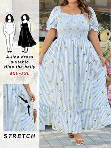 SHEIN CURVE+ Đầm cỡ US22 (dành cho người có đường cong cơ thể), thích hợp cho lễ hội âm nhạc, kỳ nghỉ biển, phong cách bohemian lãng mạn với họa tiết hoa nhí, phù hợp cho kỳ nghỉ biển, mùa tốt nghiệp, kỳ nghỉ kiểu bohemian, đầm đi biển, trang phục đi nghỉ mát. - trắng - Xem 10