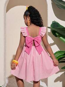 少女优雅圆领短袖连衣裙 - 粉色 - 查看 13