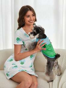 PETSIN 1 pieza Tanque de mascota de moda con estampado de rana verde, ropa para perro - Multicolor - Ver 7