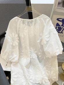 Franclia Women's Embroidered Decorative Short Sleeve Top - White - View 8