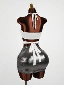 SaltGleam SaltGleam 女士时尚镂空交叉吊带背心，纯色绷带肩带休闲街头风百搭上衣 - 白色 - 查看 2