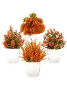 4 piezas/2 piezas Plantas artificiales mini, plantas pequeñas falsas en maceta, decoración de escritorio para el hogar y la oficina, verdor de cocina, centro de mesa de otoño, estilo granja, decoración de mesa de café, adecuado para otoño, Halloween, Navidad (Naranja) - Multicolor - Ver 3