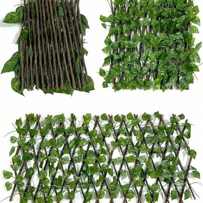 1 pieza Enrejado de hiedra artificial, planta falsa, valla expandible, enrejado de madera, vid de decoración de jardín, cerca de hojas de hiedra falsa, pantalla de privacidad, ajustable, para habitación, hogar, pared, cumpleaños, cocina, regalo, dormitorio, boda, sala de estar, jardín, decoración exterior