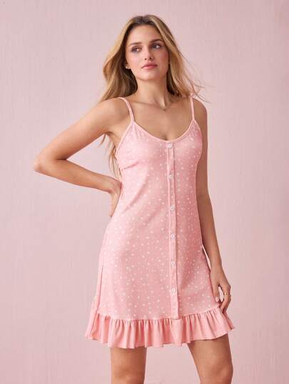 SweetSlumber Women's Camisole Heart Ruffle Hem Nightgown Babydoll Holiday Season