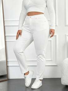 SHEIN Cottnline Plus Size Jeans - White - View 3