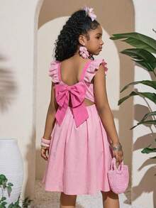 少女优雅圆领短袖连衣裙 - 粉色 - 查看 12