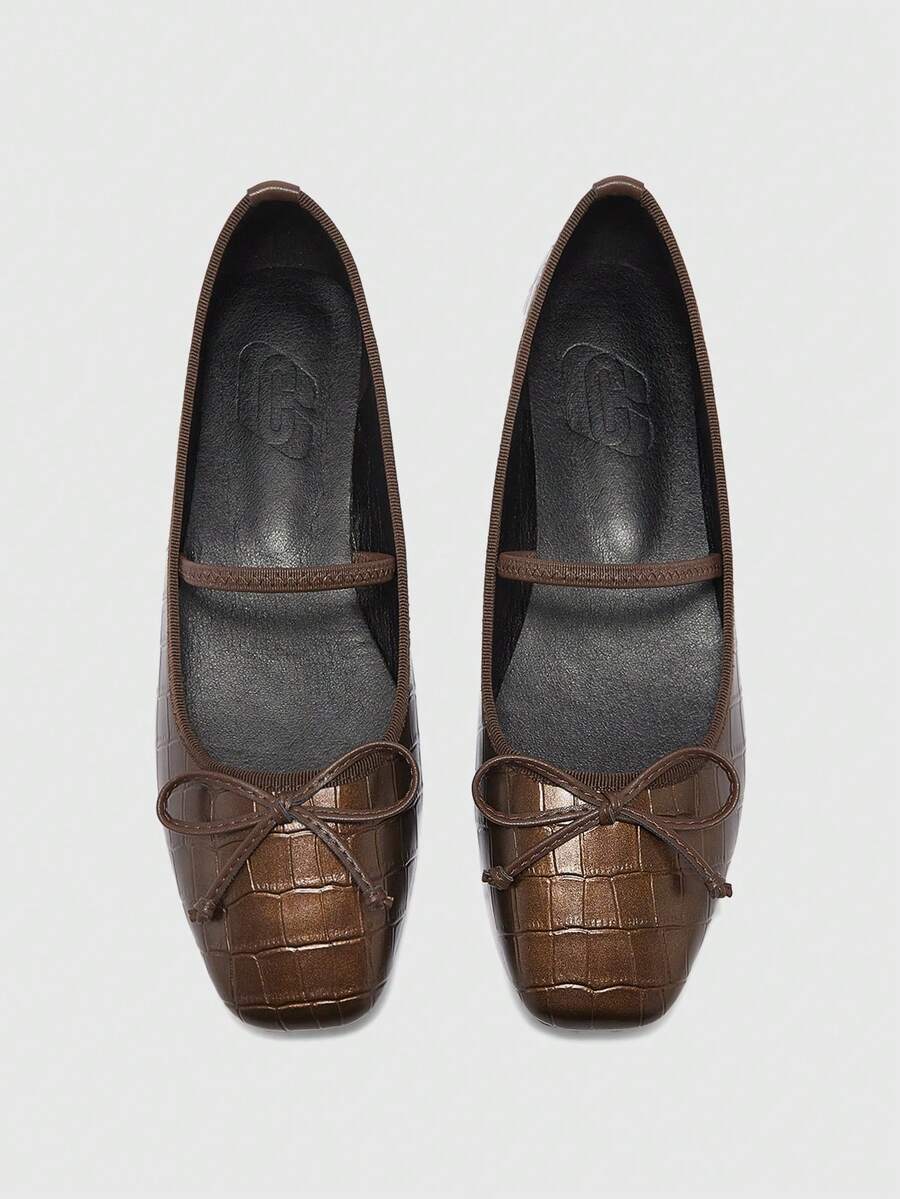 CUCCOO BIZCHIC Women's Casual Solid Color Bow Decor Versatile Flat Loafers For Christmas - Mocha Brown - View 1