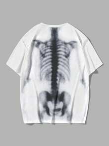 ROMWE MEN Goth 男士字母和骨头印花圆领休闲短袖T恤 - 彩色 - 查看 2