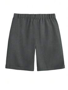 Manfinity Homme Men's Casual Solid Color Rolled Hem Slant Pocket Shorts, Summer - Dark Grey - View 2