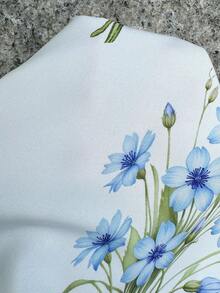 Sunnyshic Spring & Summer Ruched Floral Vacation Style Spaghetti Strap Bustier Dress, Botanical Print Lace Bow Tie Waist Slimming Dress - White - View 7