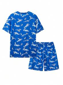 Manfinity Homme Men's All-Over Print Short Sleeve T-Shirt And Shorts Casual Set - Blue - View 2