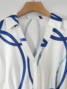 Franclia Damen Sommer Lässig Urlaubs Minimalist Umlegekragen Raglanärmel Taille Plissee Saum Blau Blumen Muster Langes Hemdkleid Damen Sommerkleider - Weiss - Übersicht 7