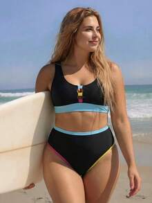 Swim SPRTY Quần short cổ tròn dáng suông dành cho nữ, bộ đồ bơi tối giản kiểu nghỉ dưỡng biển cỡ lớn, mùa xuân/hè. - Nhiều màu - Xem 3