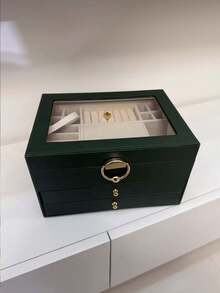 1pc Light Luxury Elegant Jewelry Storage Box, Suitable For Storing And Displaying Rings, Bracelets, Necklaces, And Earrings. High End Exquisite Multi-Layer Drawer Style Jewelry Storage Box With Large Capacity - Green - View 3