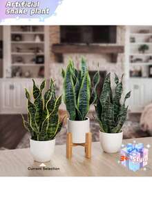 人造虎尾兰盆栽，仿真虎尾兰（Sansevieria Trifasciata）植物，白色花盆，热带仿真虎尾兰，适合家居、办公室、房间室内装饰，乔迁礼物。 - 綠色 - 查看 5
