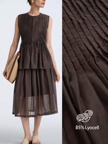SHEIN Stylify 女士百褶圆领无袖上衣和迷你裙两件套，优雅设计 - 咖啡棕 - 查看 1