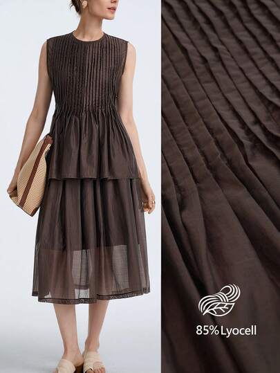 Aalyst 女士百褶圆领无袖上衣和迷你裙两件套，优雅设计