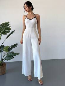 RiviMae 女士撞色滚边露背吊带连体裤 - 杏色 - 查看 5