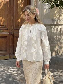 Blusa holgada con volantes de estilo bohemio Primavera/Verano 2026 - Albaricoque - Ver 4