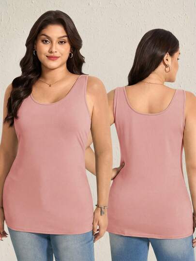 Comfylo Plus Size Women Solid Color Round Neck Casual Basic Knit Tank Top