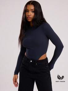 MUSERA ESSENTIALS Mono de manga larga de tacto suave, casual para primavera y verano - Negro - Ver 1