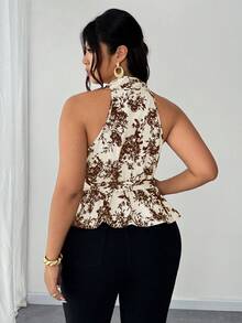 Elenzga 2025新款大码女式优雅V领荷叶边下摆系带露肩时尚百搭春夏休闲上衣 - 彩色 - 查看 3