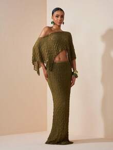 Zivah 2026 女士度假休闲沙滩薄纱钩编针织超大披肩罩衫裙 - 棕色 - 查看 9