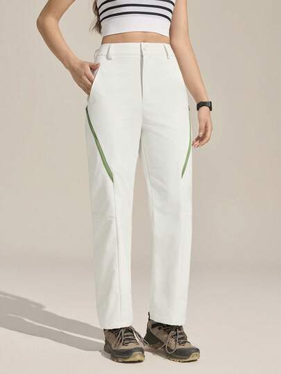 Exploreva Women's Contrast Color Pocket Casual Straight Leg Outdoor Pants